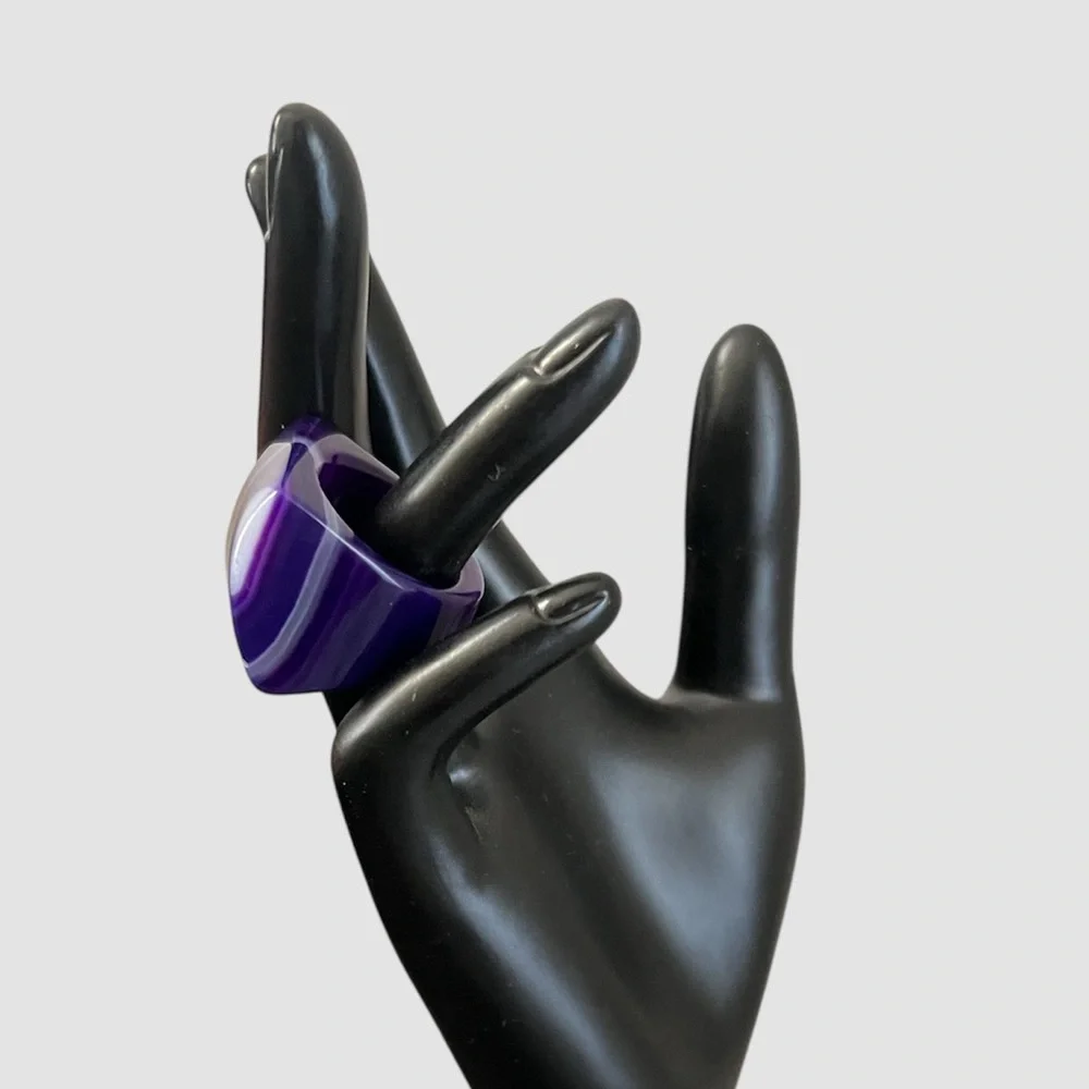 Polished Agate Striped Purple Ring Square